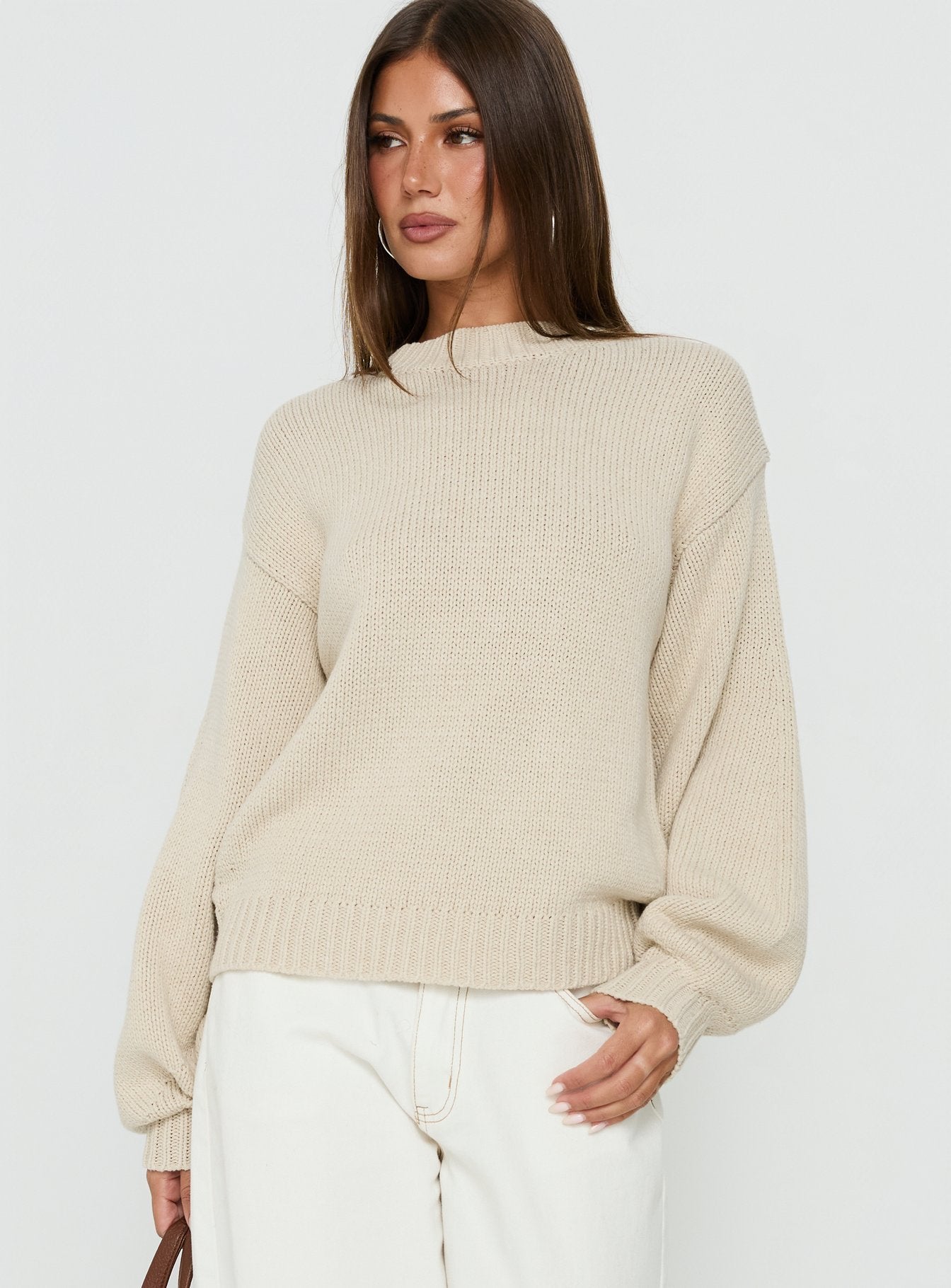 Harmony Ballonärmel-Strickpullover Beige