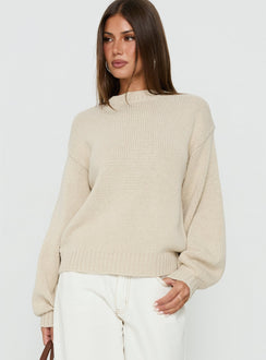 Harmony Ballonärmel-Strickpullover Beige