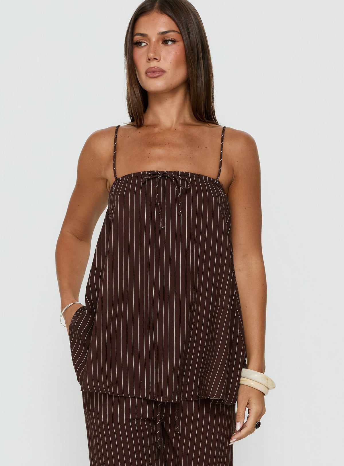 Amibella Boxy Cami Top Braun / Cremefarben gestreift