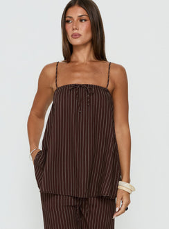 Amibella Boxy Cami Top Braun / Cremefarben gestreift