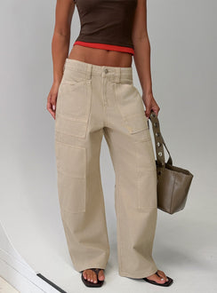 Mistree Mid Rise Baggy Cargo Jeans Taupe
