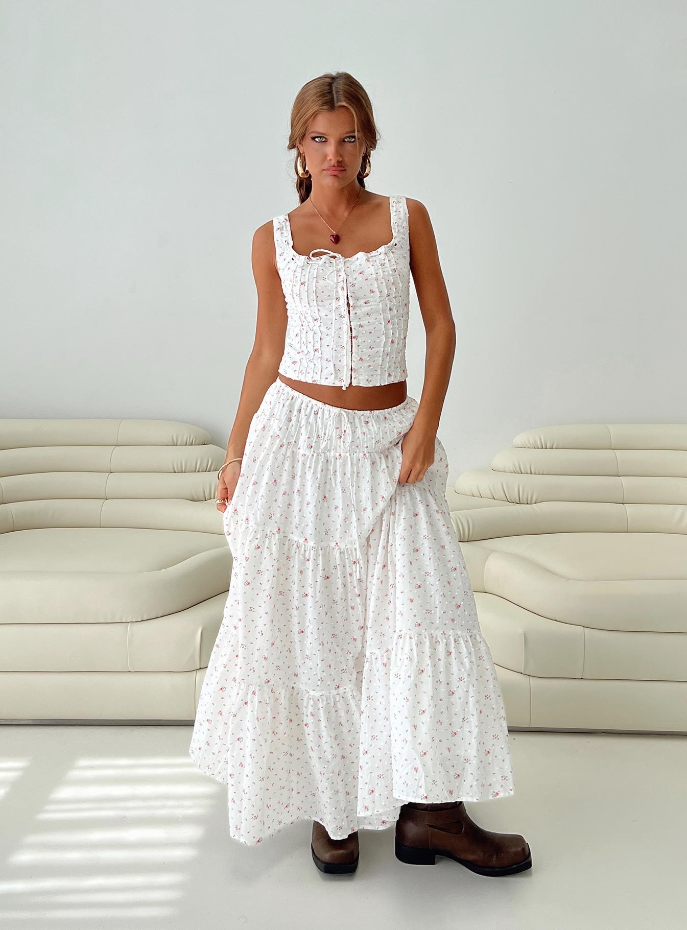 White floral hot sale maxi skirt