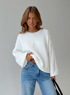 front view of model wearing Princess Polly Ryanna Sweater White Long 