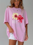 Pink Graphic tee Drop shoulder, crew neckline