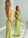 back view of model wearing Princess Polly Rhaenyra Halter Maxi Dress Green Plunger 