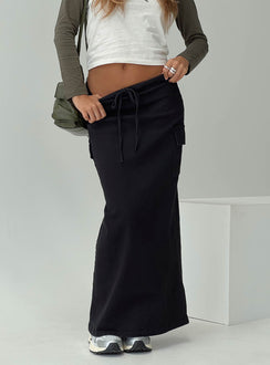   front view of model wearing Princess Polly My Girl Maxi Skirt Black Maxi 