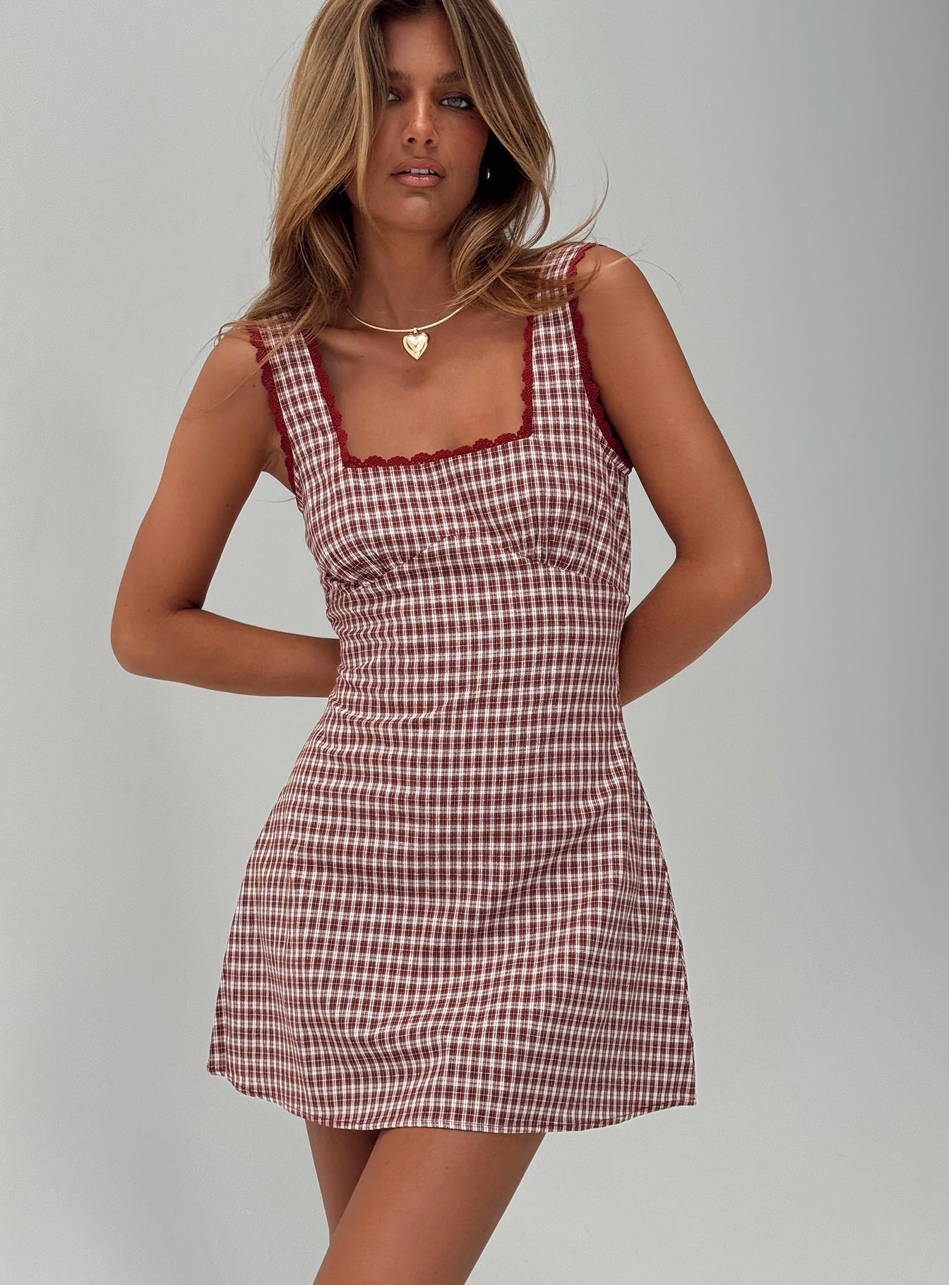 Dasha Mini Dress Red Check Petite | Princess Polly