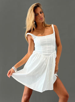 front view of model wearing Princess Polly Martie Mini Dress White Scoop Neck 