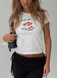 front view of model wearing Princess Polly Cherry Much Tee White Short Sleeves Crew Neck 