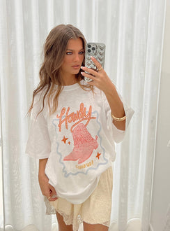 product Princess Polly Three Fourth Sleeves Crew Neck  Howdy Oversized Tee White Multi