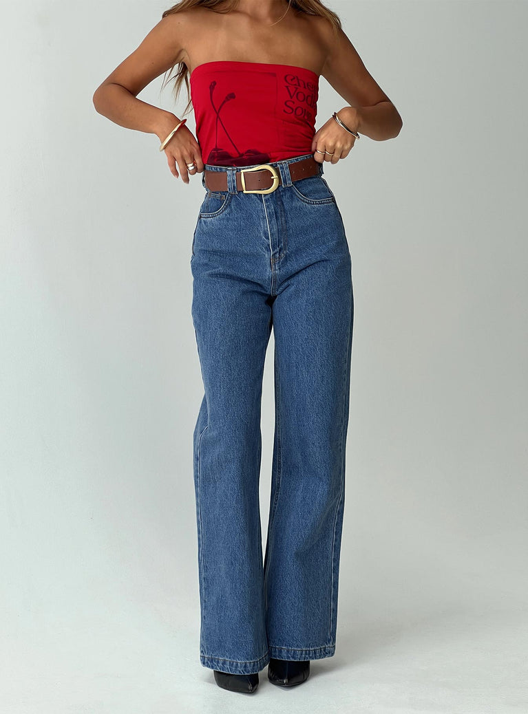 front view of model wearing Princess Polly Zephee Wide Leg Jeans Light Wash Tall High Waisted 