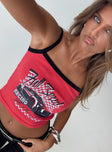 back view of model wearing Princess Polly Full Speed Racing Tank Top Red Sleeveless Square Neck 