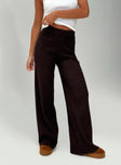 side view of model wearing Princess Polly Montana Knit Pants Chocolate Brown High Waisted Pants 