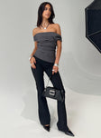 side view of model wearing Princess Polly Pagano Pinstripe Flare Pants Black High Waisted Pants 