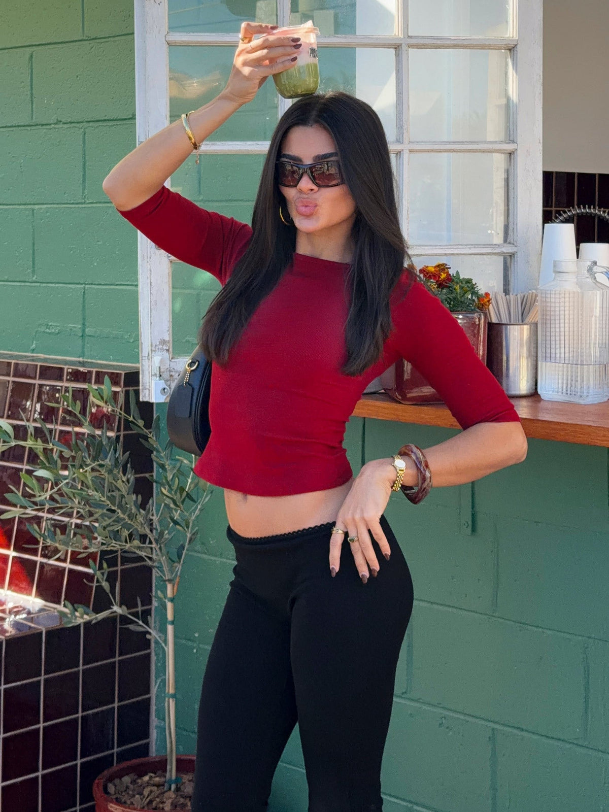 Elaia 3/4 Sleeve Top Red