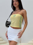 back view of model wearing Princess Polly Fiji Strapless Top Yellow Sleeveless straight 