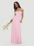 front view of model wearing Princess Polly South Of France Maxi Dress Pink Petite Square Neck 