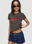 front view of model wearing Princess Polly East Coast Nyc Tee Charcoal Short Sleeves Crew Neck 