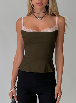 Renaissance Corset Lace Top Olive / Pink