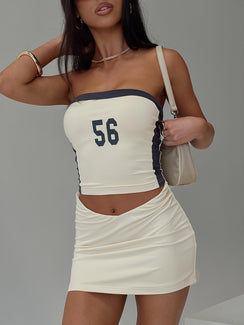 front view of model wearing Princess Polly Team Strapless Top Cream Sleeveless straight 