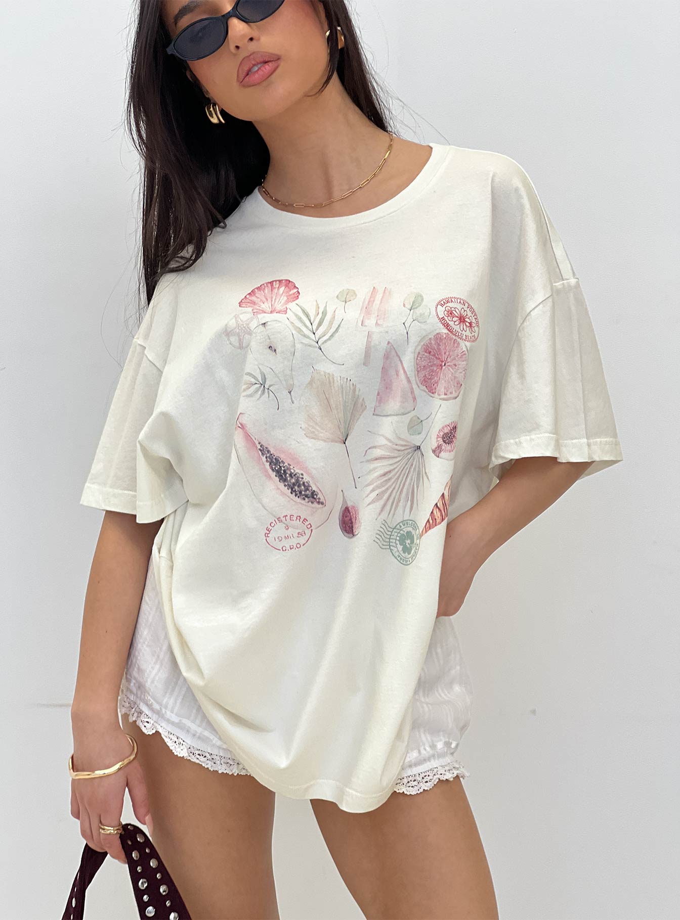 Hawaii Locale Oversized Graphic Tee Marshmellow