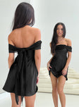 back view of model wearing Princess Polly Adoration Mini Dress Black Straight Neck 