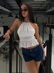 front view of model wearing Princess Polly Rozier Top White Sleeveless Crew Neck 