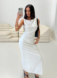 side view of model wearing Princess Polly Mocca Maxi Dress White Scoop Neck 