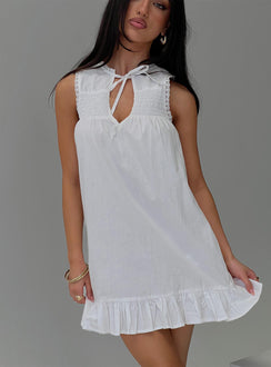 front view of model wearing Princess Polly Lalita Mini Dress White Crew Neck 