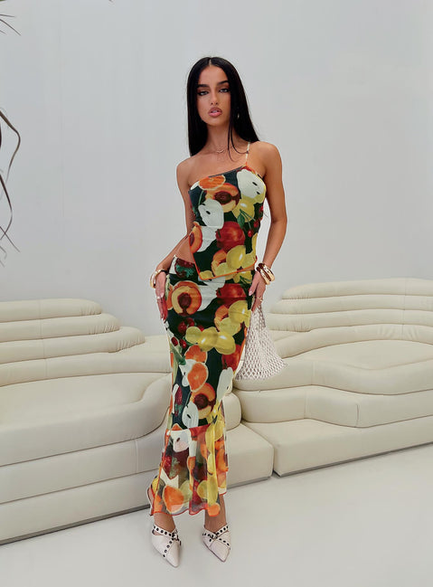   side view of model wearing Princess Polly Taila Maxi Skirt Multi Maxi 