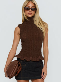 Danira High Neck Textured Top Brown