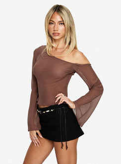 Nivara Chiffon One Shoulder Long Sleeve Top Mocha