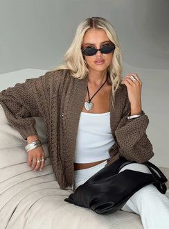 Cable knit cardigan, drop shoulder Good stretch, unlined Princess Polly Lower Impact 