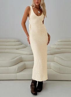 back view of model wearing Princess Polly Cosmoth Maxi Dress Cream Scoop Neck 