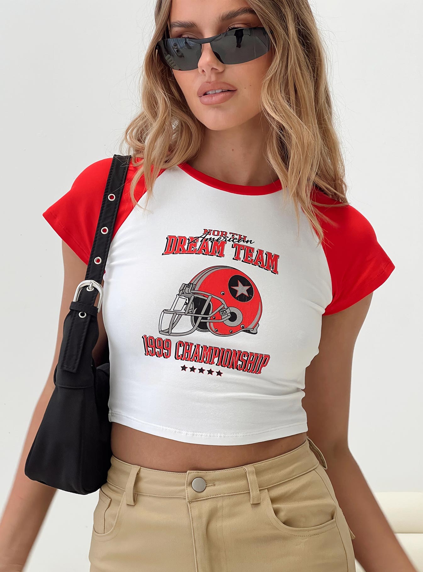 product Princess Polly Short Sleeves Square Neck  Dream Team Graphic Tee White / Red