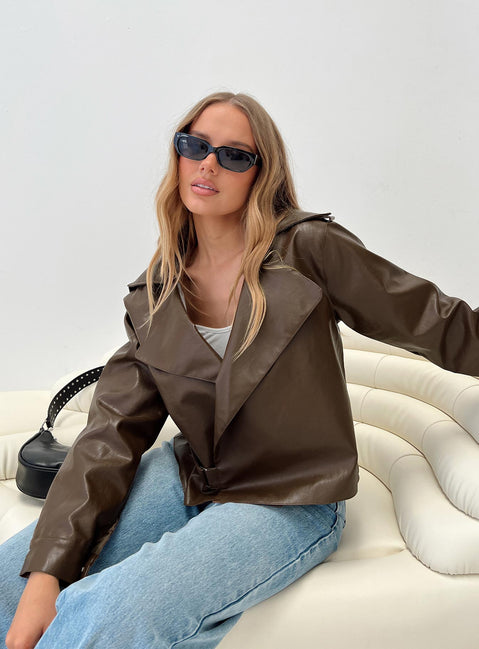 Oversized jacket Faux leather material, lapel collar, button fastening, snap button at cuff Non-stretch, fully lined