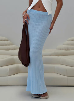 back view of model wearing Princess Polly Belle Knit Maxi Skirt Baby Blue Maxi 