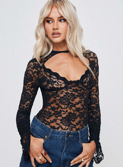 back view of model wearing Princess Polly Giallo Long Sleeve Bodysuit Black Full Sleeves 