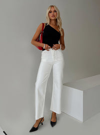 front view of model wearing Princess Polly Fawcett Jeans White High Waisted 