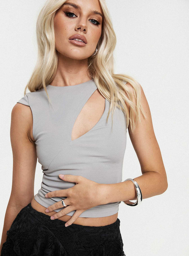 Grey Tank top Cut out at bust, cap sleeve 