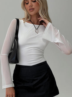 front view of model wearing Princess Polly Lukea Long Sleeve Bodysuit White Full Sleeves 