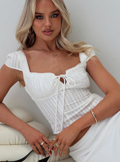 back view of model wearing Princess Polly Gilbert Top White Short Sleeves Square Neck 