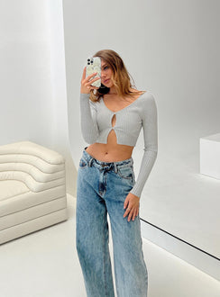 Lolida Cropped Cardigan Grey Marle Princess Polly  Cropped 