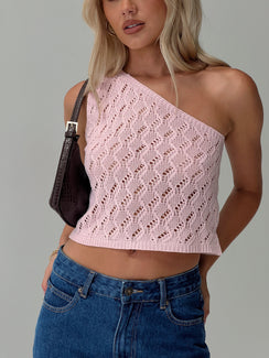 Anthinie One Shoulder Top Pink Sleeveless Asymmetric Neckline 