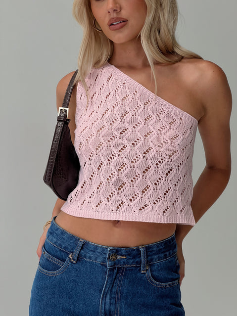 Anthinie One Shoulder Top Pink Sleeveless Asymmetric Neckline 