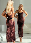 back view of model wearing Princess Polly Knox Maxi Dress Chocolate Scoop Neck 