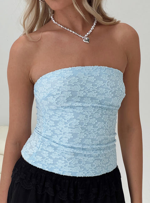 back view of model wearing Princess Polly Off To Amalfi Strapless Top Blue Sleeveless straight 