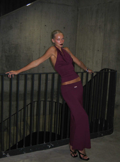   front view of model wearing Princess Polly Vanecia Maxi Skirt Purple Maxi Skirts 