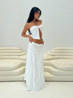 back view of model wearing Princess Polly Carana Maxi Skirt White Maxi 