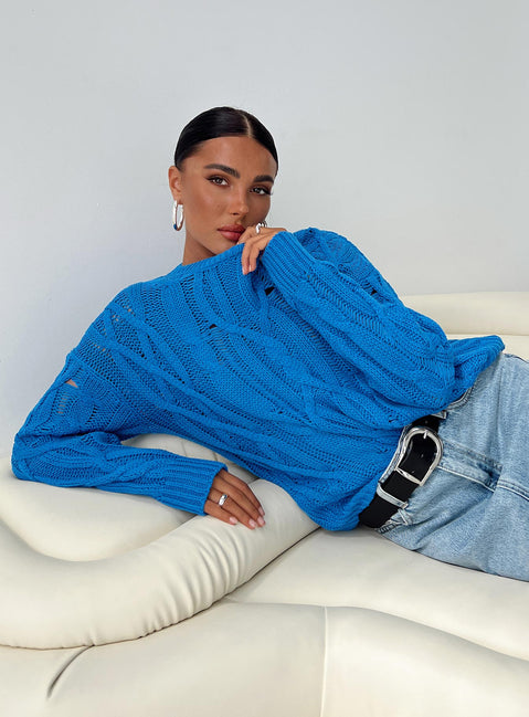 Stiles Cable Knit Sweater Blue Princess Polly  Cropped 